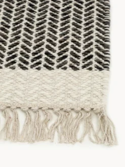 Clearance Benuta Tapis d'entrée en laine à franges tissé main Kim Noir, beige clair