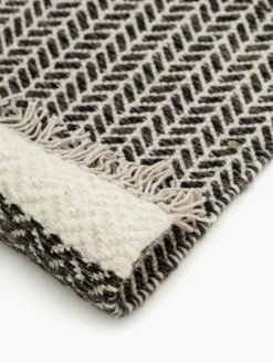 Clearance Benuta Tapis d'entrée en laine à franges tissé main Kim Noir, beige clair