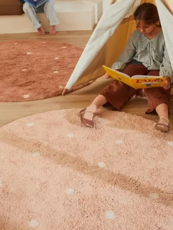 Hot Lorena Canals Tapis rond pour enfants tufté à la main Dot, lavable Vieux rose, beige clair