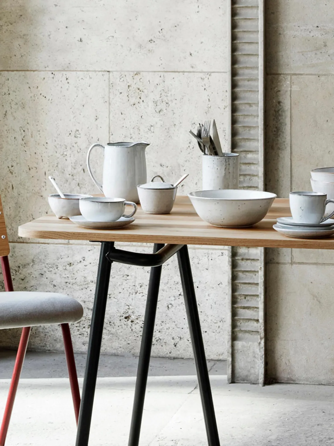 Discount Broste Copenhagen Tasse artisanale avec sous-tasse Nordic Sand Gris clair, chiné