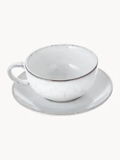 Discount Broste Copenhagen Tasse artisanale avec sous-tasse Nordic Sand Gris clair, chiné