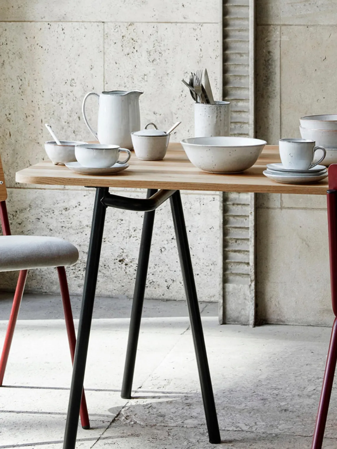 Discount Broste Copenhagen Tasse avec sous-tasse artisanale Nordic Sand Gris clair, chiné