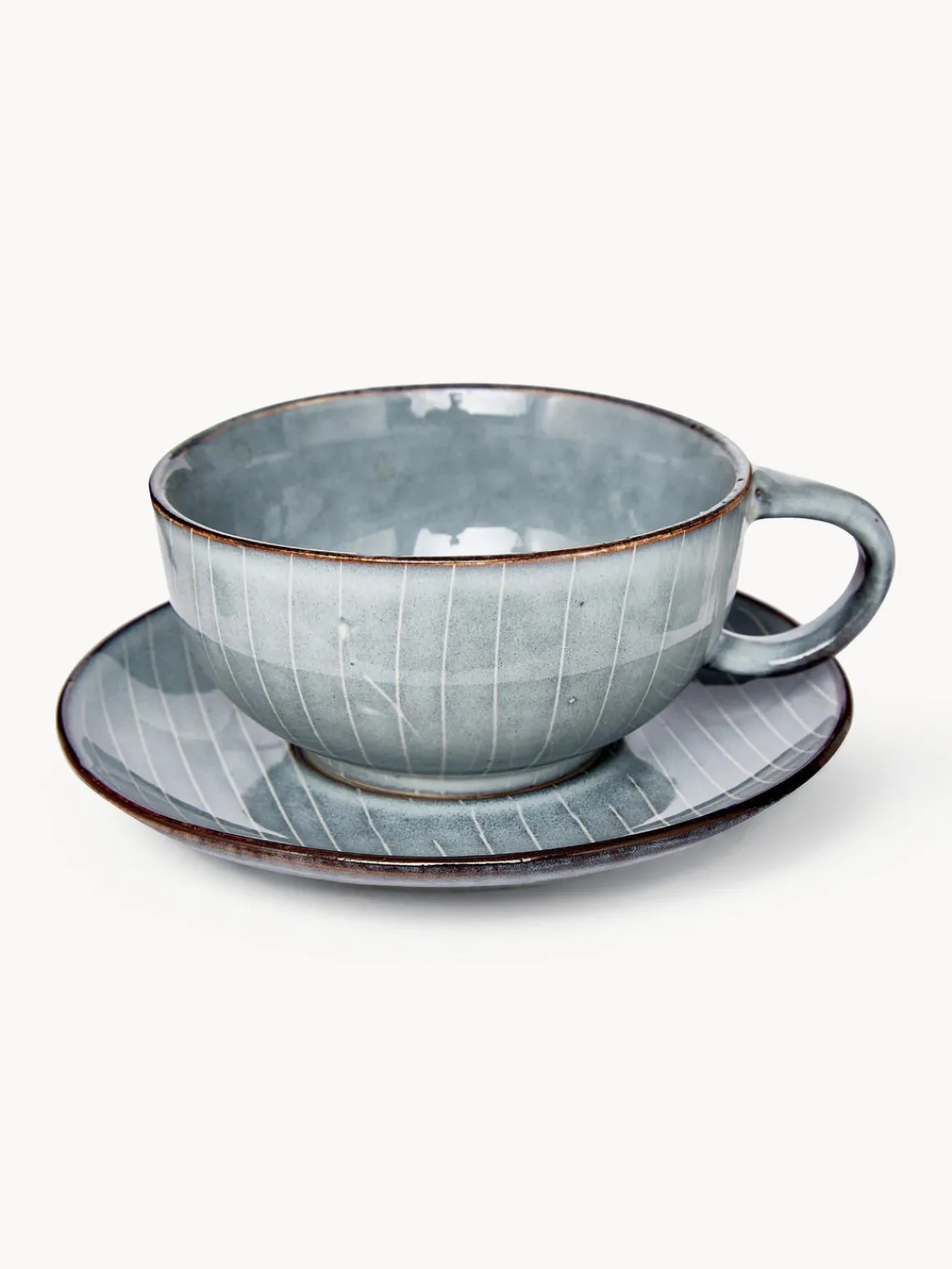 Best Broste Copenhagen Tasse avec sous-tasse artisanale Nordic Sea Gris-bleu, chiné