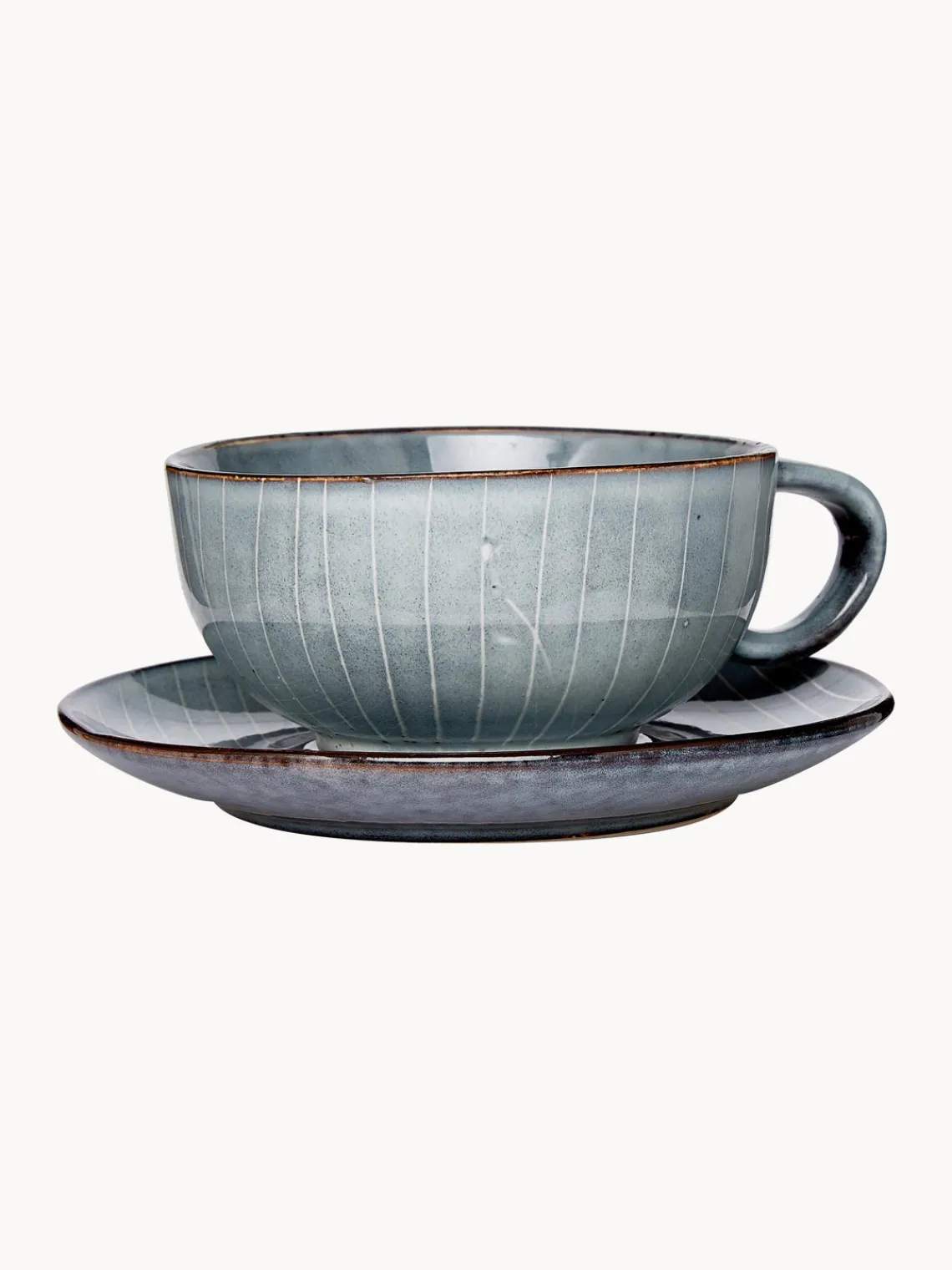 Best Broste Copenhagen Tasse avec sous-tasse artisanale Nordic Sea Gris-bleu, chiné