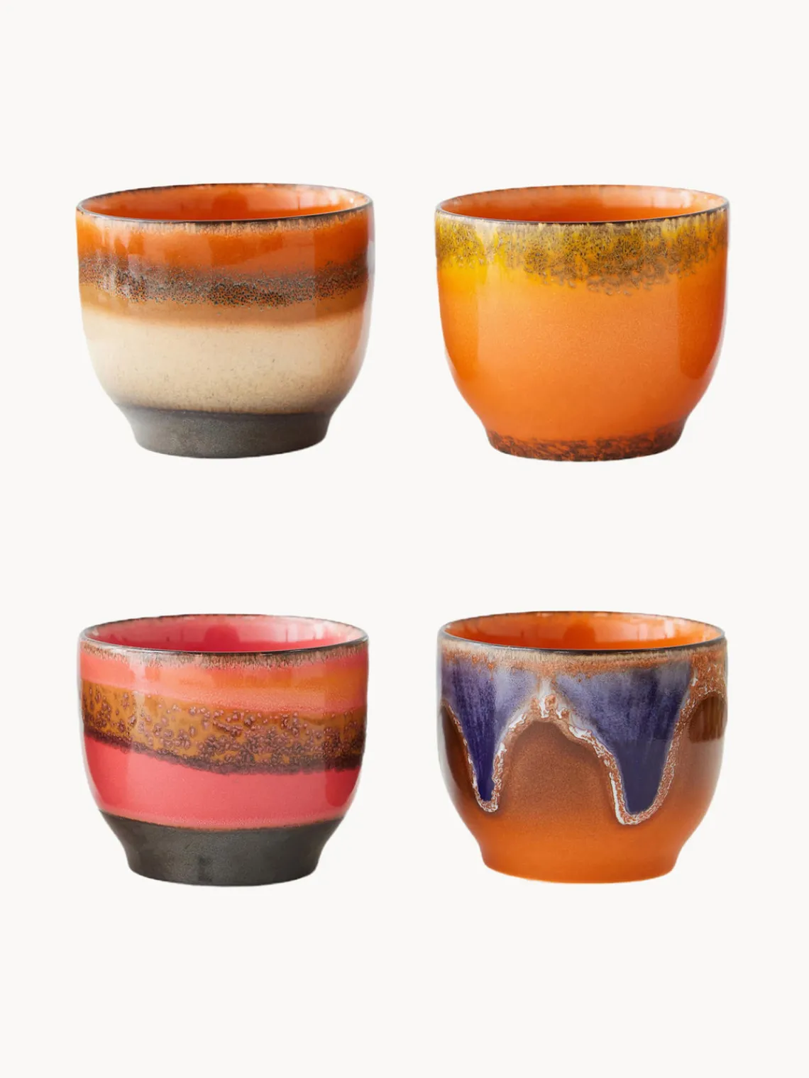 New HKLIVING Tasses à café artisanales en céramique 70's, 4 élém.