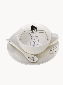 Fashion Pols Potten Tasses à café peintes à la main avec sous-tasses et cuillères Undressed, 12 élém.