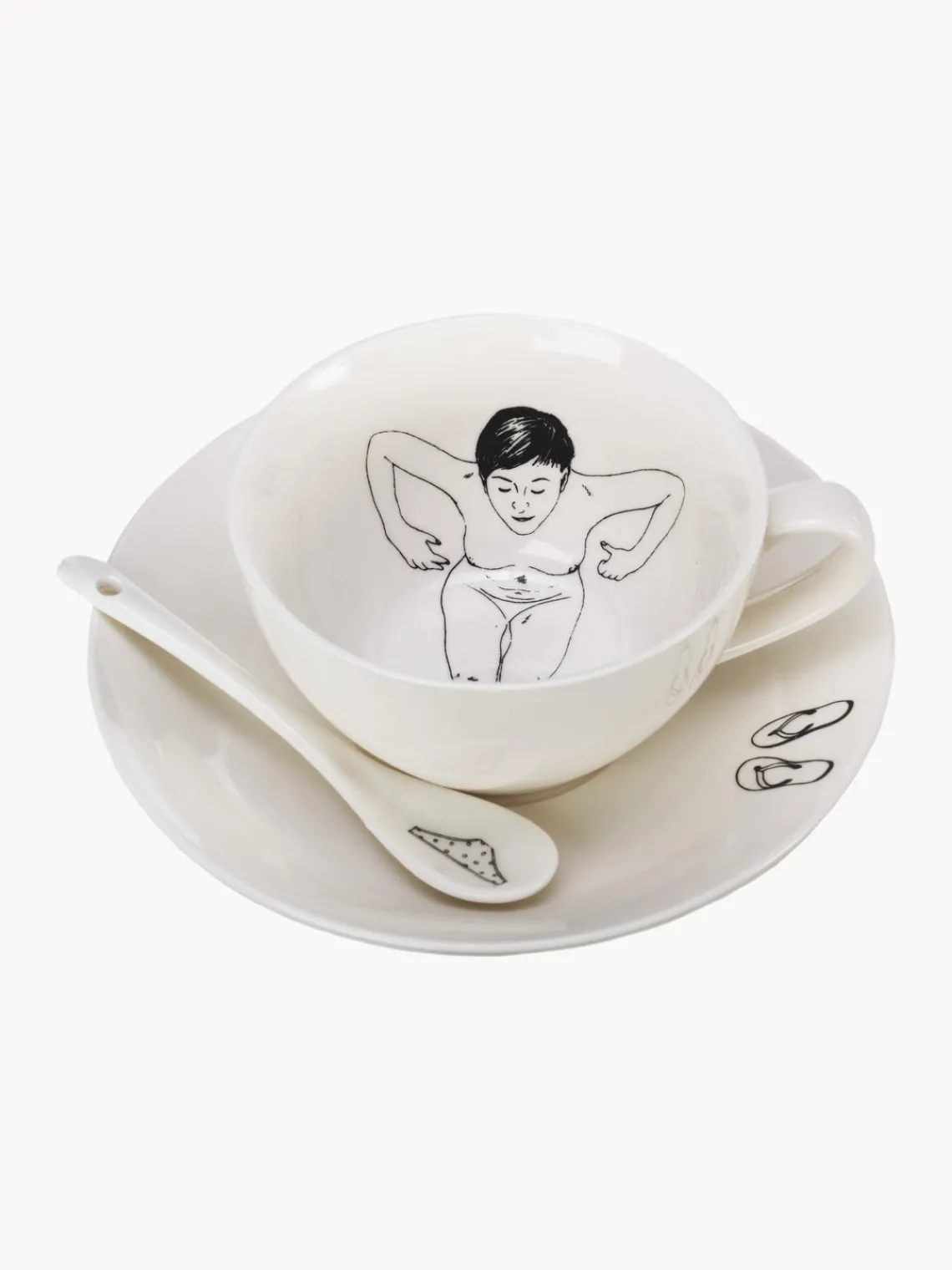 Fashion Pols Potten Tasses à café peintes à la main avec sous-tasses et cuillères Undressed, 12 élém.