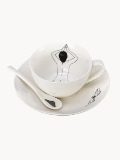 Fashion Pols Potten Tasses à café peintes à la main avec sous-tasses et cuillères Undressed, 12 élém.