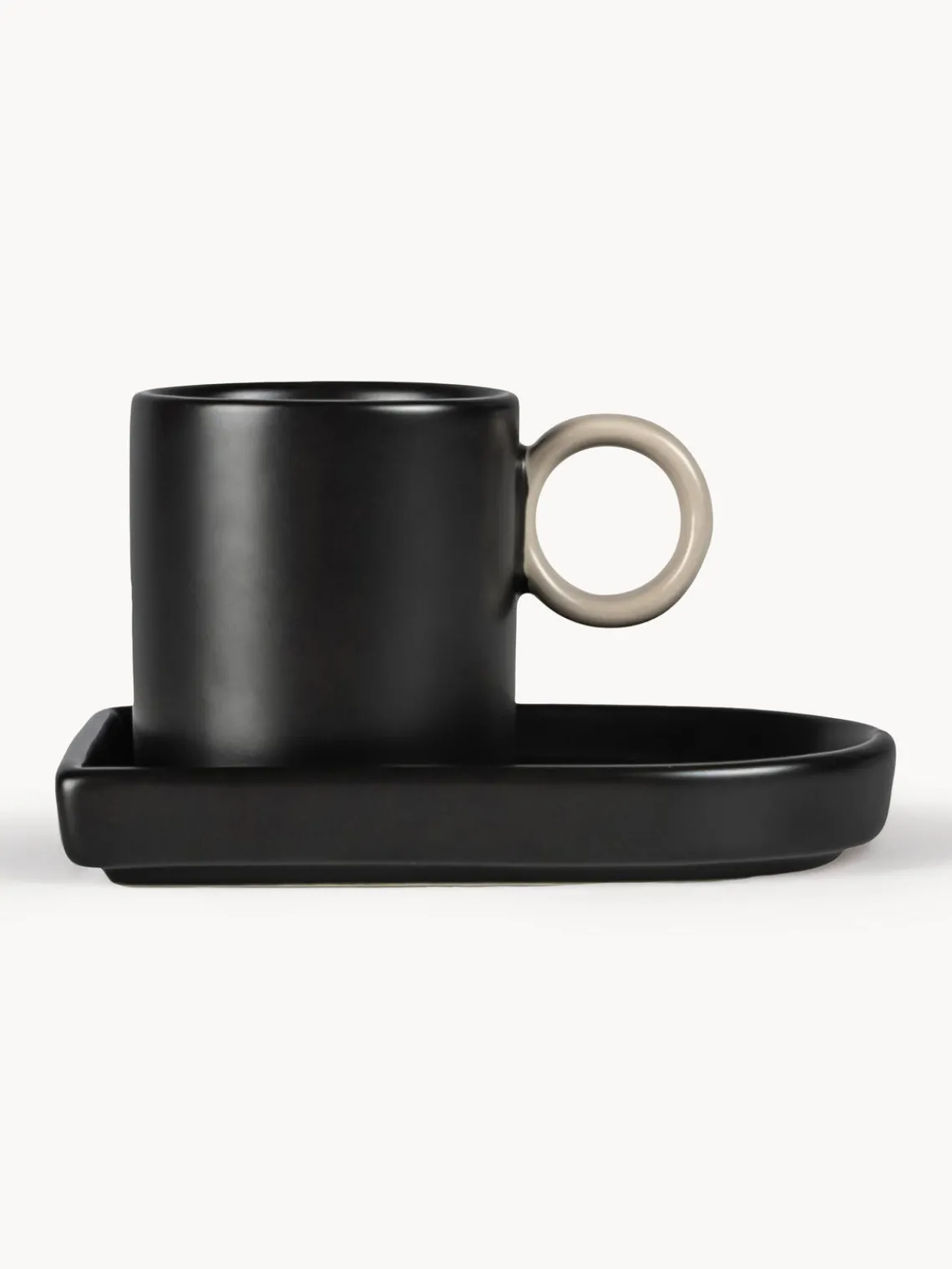 Outlet Byon Tasses à expresso avec sous-tasse en porcelaine Niki, 2 pièces Noir, beige clair