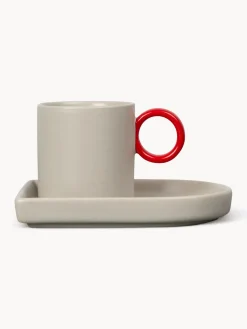 Outlet Byon Tasses à expresso avec sous-tasses en porcelaine Niki, 2 pièces Grège, rouge