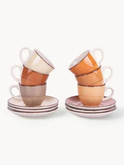 New Villa D'Este Home Tivoli Tasses à expresso peintes à la main avec sous-tasses Baita, 6 élém. Tons beiges et bruns