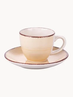 New Villa D'Este Home Tivoli Tasses à expresso peintes à la main avec sous-tasses Baita, 6 élém. Tons beiges et bruns