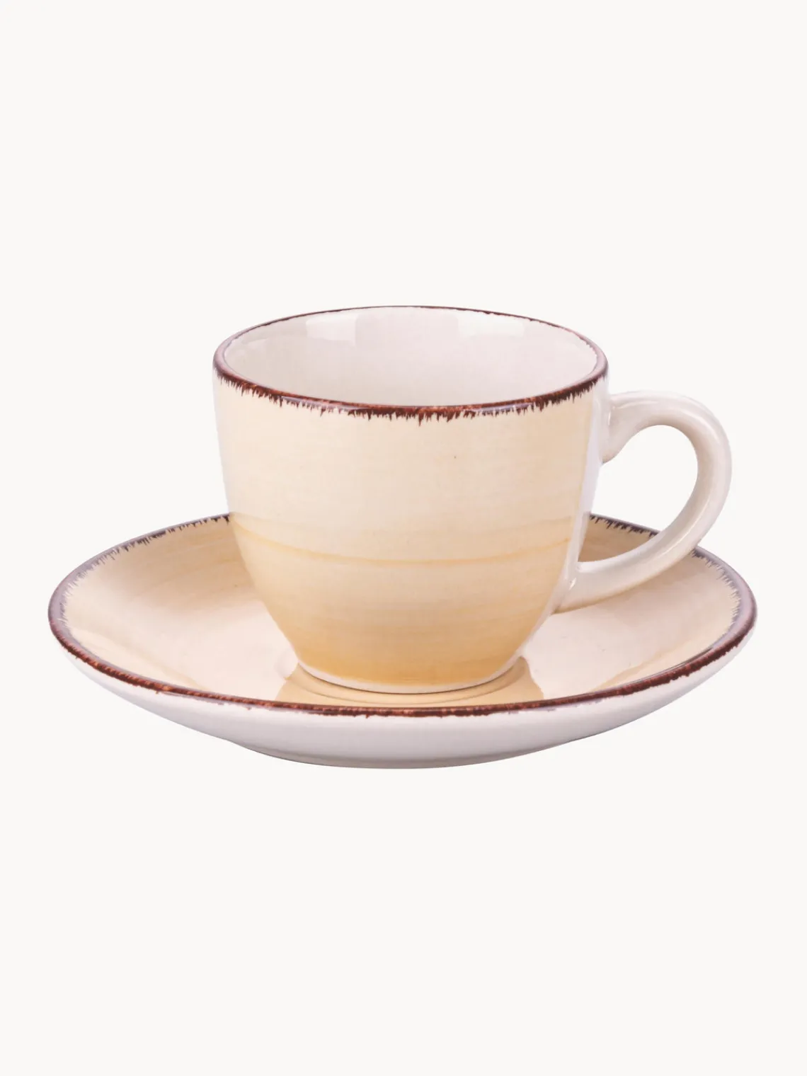 New Villa D'Este Home Tivoli Tasses à expresso peintes à la main avec sous-tasses Baita, 6 élém. Tons beiges et bruns