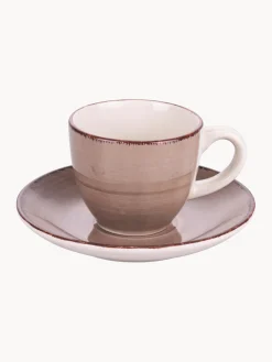 New Villa D'Este Home Tivoli Tasses à expresso peintes à la main avec sous-tasses Baita, 6 élém. Tons beiges et bruns
