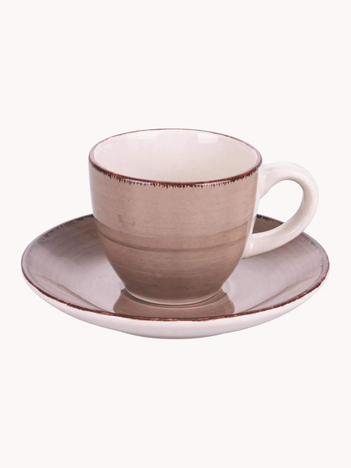 New Villa D'Este Home Tivoli Tasses à expresso peintes à la main avec sous-tasses Baita, 6 élém. Tons beiges et bruns