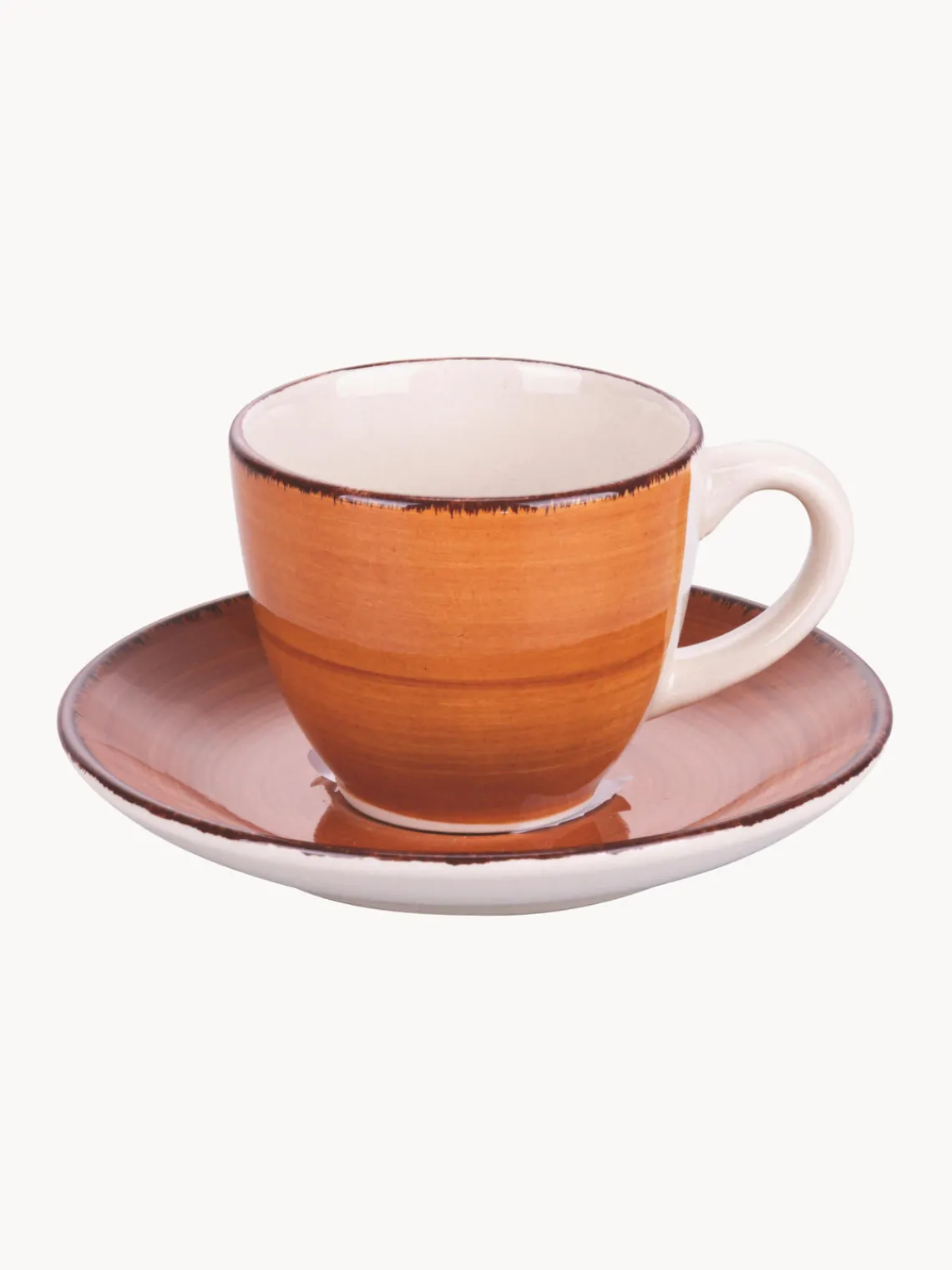New Villa D'Este Home Tivoli Tasses à expresso peintes à la main avec sous-tasses Baita, 6 élém. Tons beiges et bruns