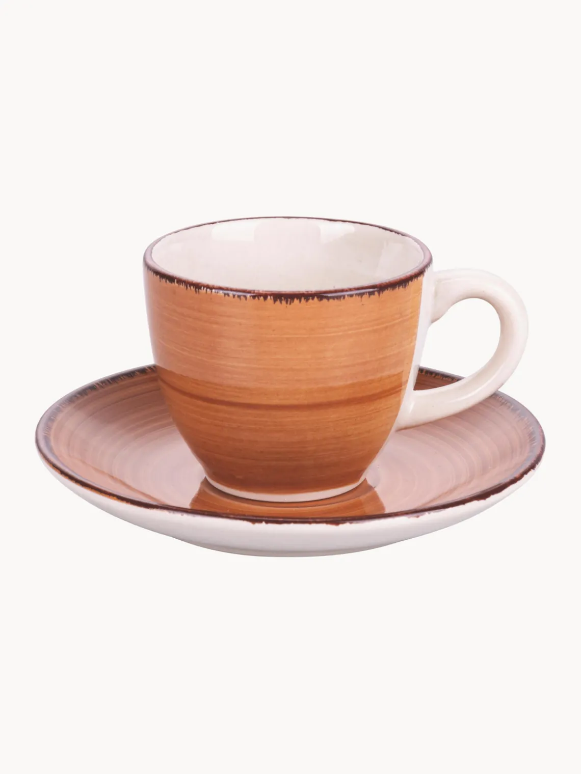 New Villa D'Este Home Tivoli Tasses à expresso peintes à la main avec sous-tasses Baita, 6 élém. Tons beiges et bruns