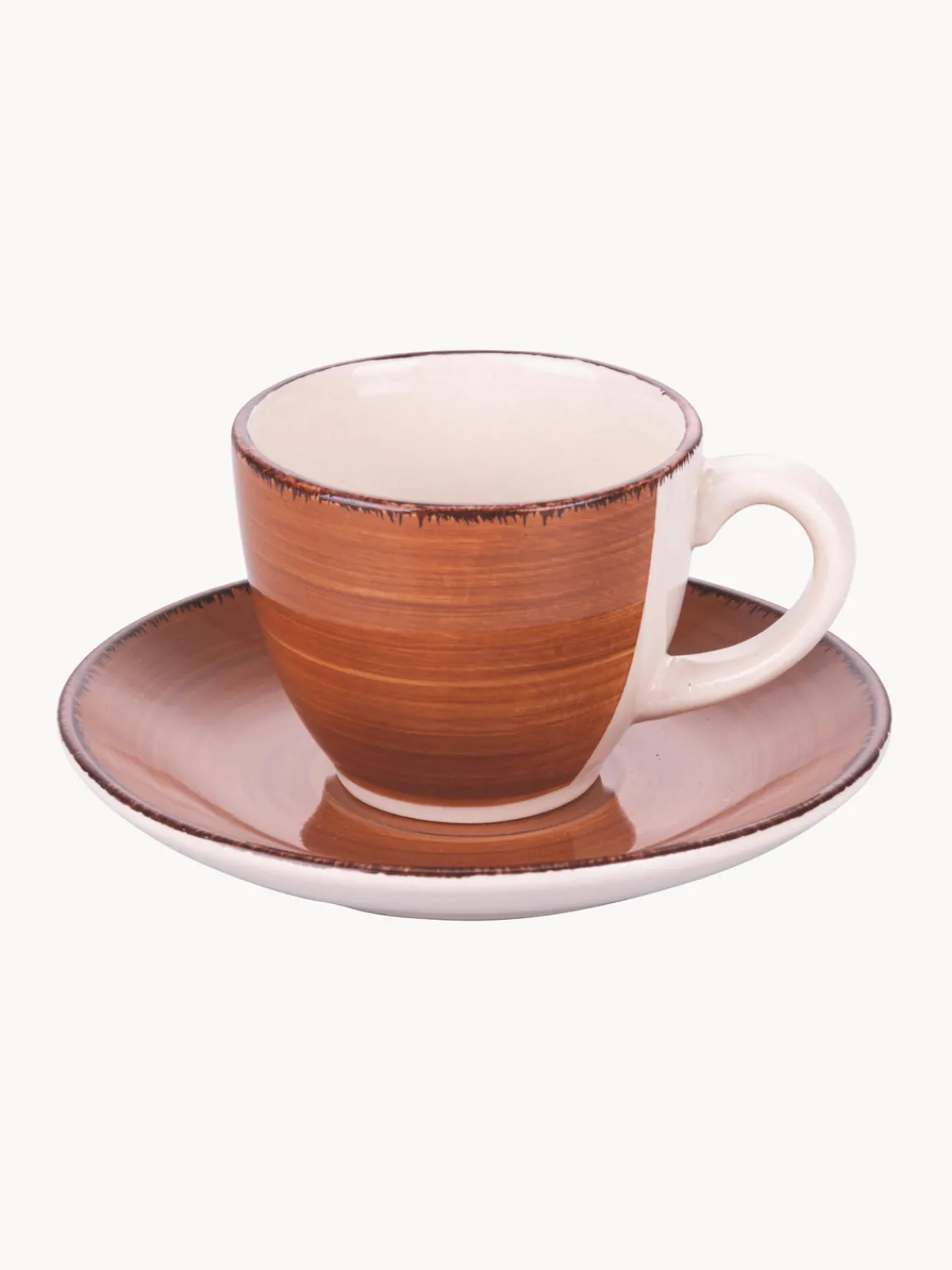 New Villa D'Este Home Tivoli Tasses à expresso peintes à la main avec sous-tasses Baita, 6 élém. Tons beiges et bruns