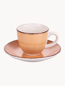 New Villa D'Este Home Tivoli Tasses à expresso peintes à la main avec sous-tasses Baita, 6 élém. Tons beiges et bruns