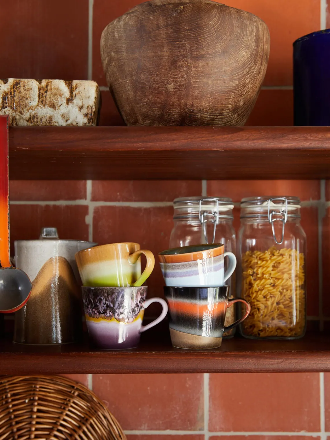 Online HKLIVING Tasses en céramique émaillée peinte à la main 70's, 4 élém. Multicolore