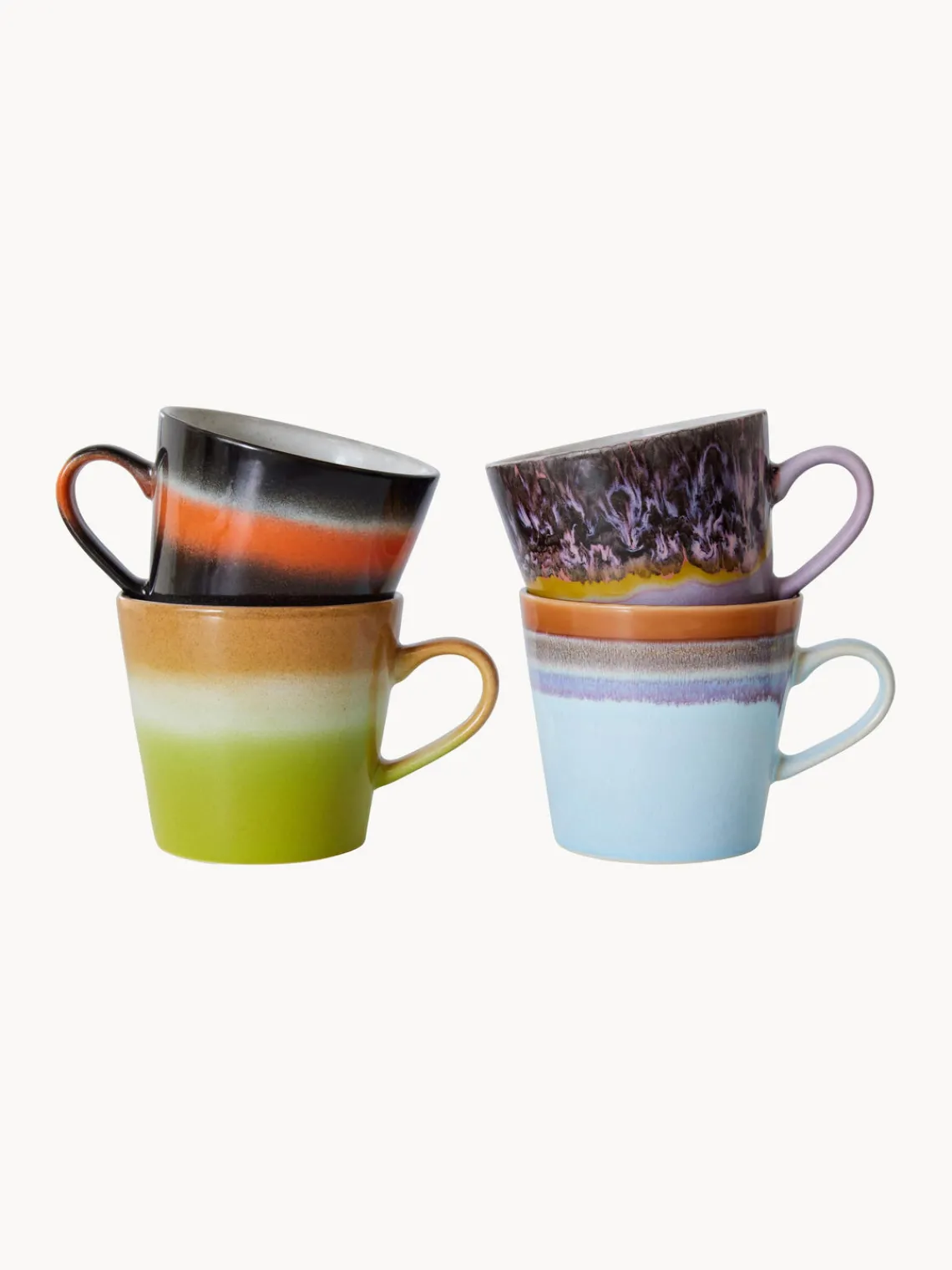 Online HKLIVING Tasses en céramique émaillée peinte à la main 70's, 4 élém. Multicolore