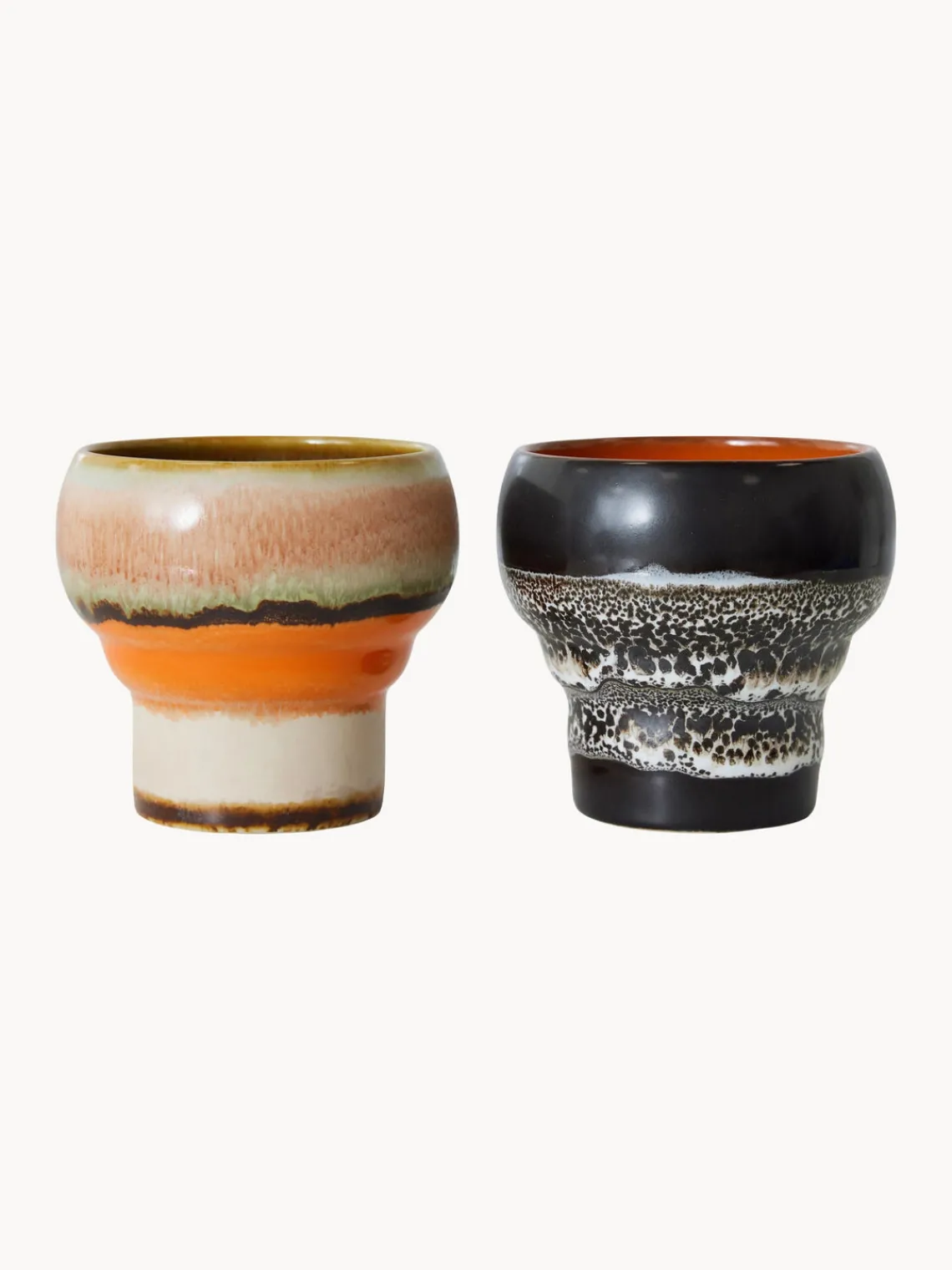 Best HKLIVING Tasses faites à la main en grès 70's, 2 élém. Blanc, noir, brun clair orange