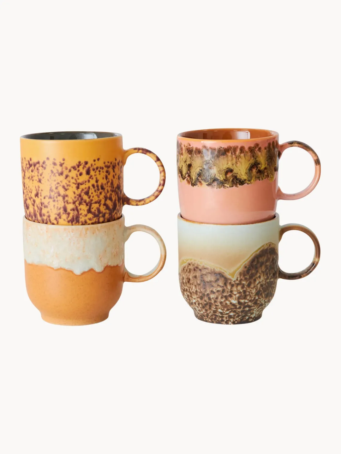 Outlet HKLIVING Tasses faites main 70's, 4 élém. Design 2