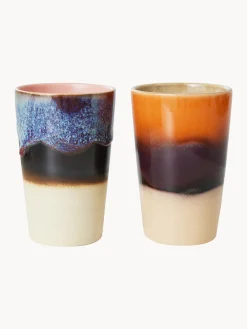Sale HKLIVING Tasses XL en céramique émaillée peinte à la main 70's, 2 élém. Anthracite, blanc cassé, bleu, orange