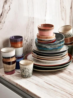 New HKLIVING Tasses XS artisanales 70's, 4 pièces Tons verts, tons beiges