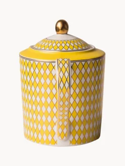 Discount Pols Potten Théière en porcelaine artisanal Chess, 1,1 L Jaune soleil, blanc cassé, doré