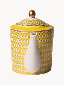 Discount Pols Potten Théière en porcelaine artisanal Chess, 1,1 L Jaune soleil, blanc cassé, doré