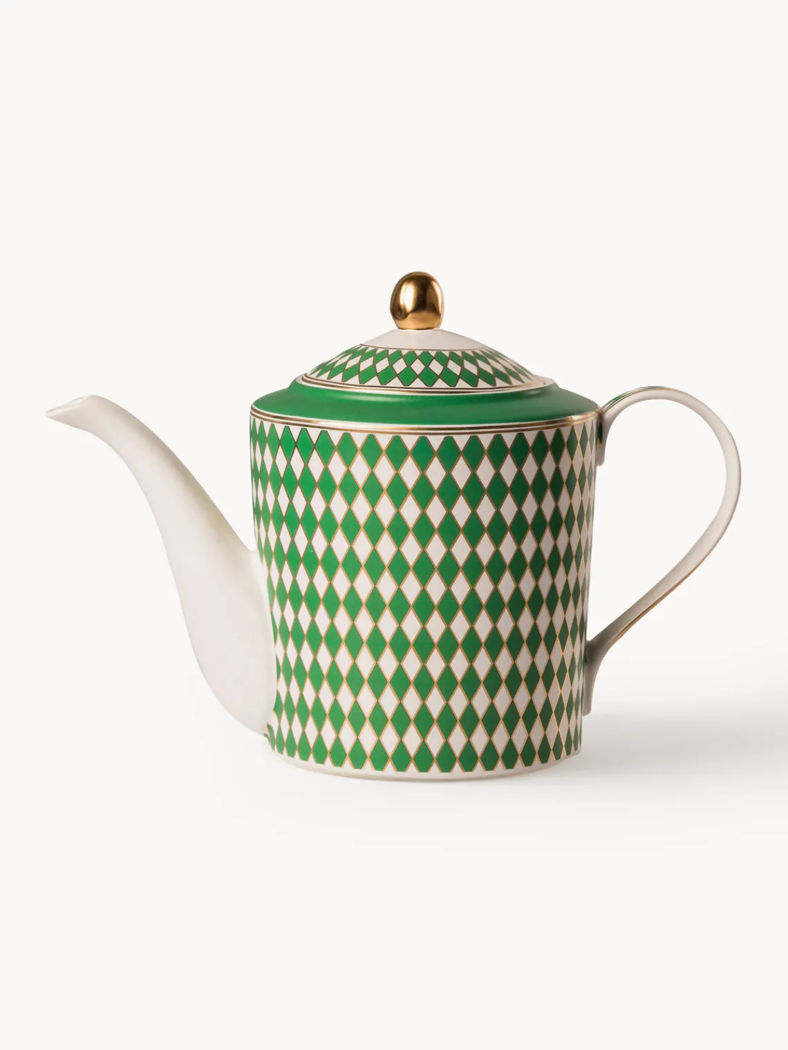 Outlet Pols Potten Théière en porcelaine artisanal Chess, 1,1 L Vert, blanc cassé, doré
