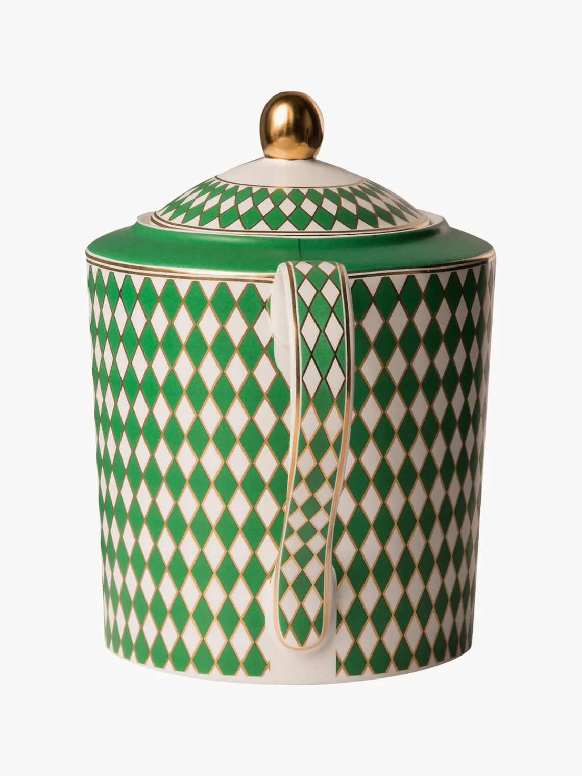 Outlet Pols Potten Théière en porcelaine artisanal Chess, 1,1 L Vert, blanc cassé, doré