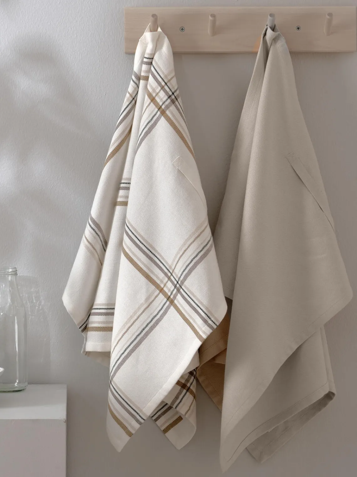 Best The Organic Company Torchons en coton bio Gift, 2 élém. Beige clair, blanc, damier