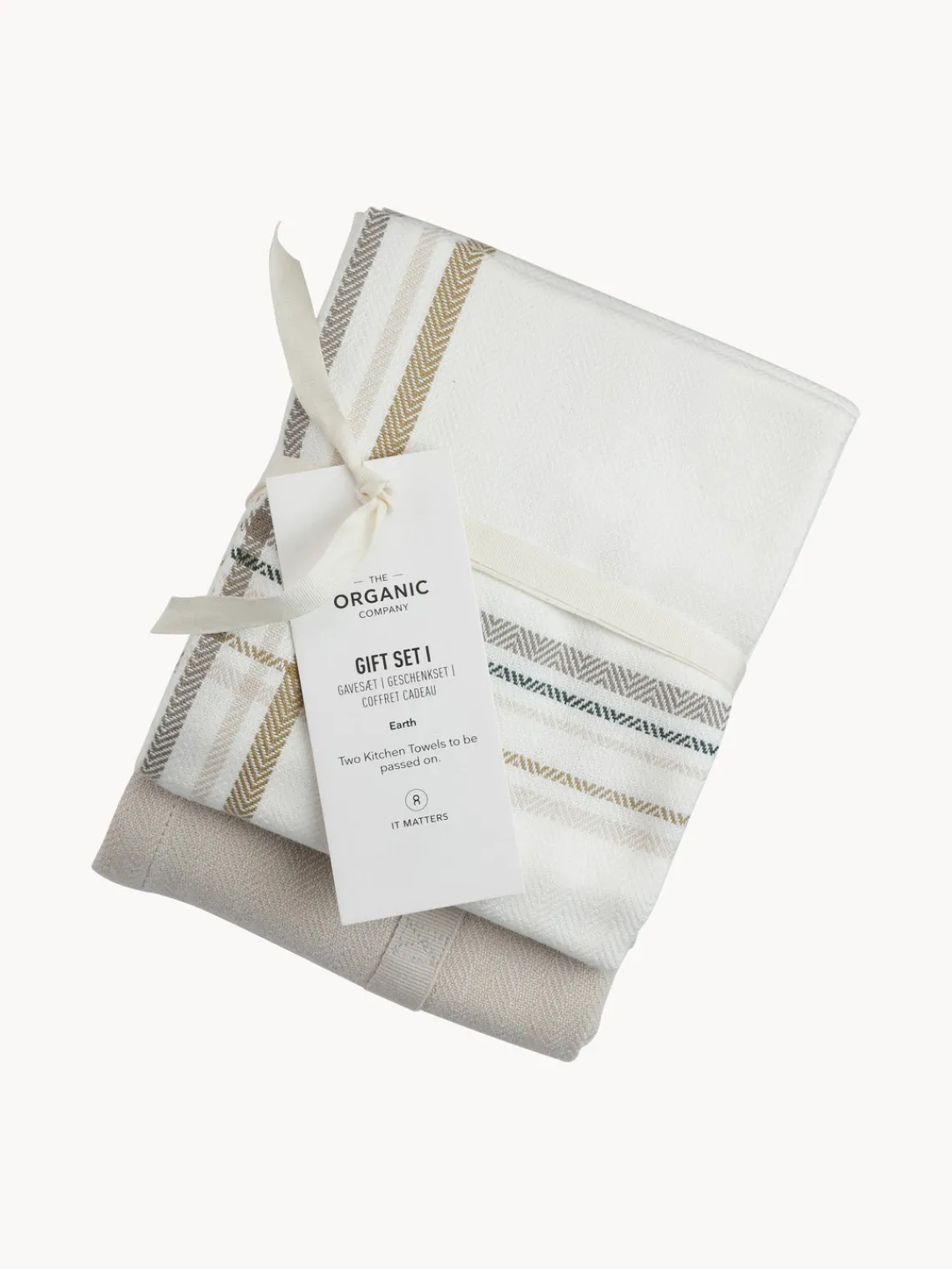 Best The Organic Company Torchons en coton bio Gift, 2 élém. Beige clair, blanc, damier