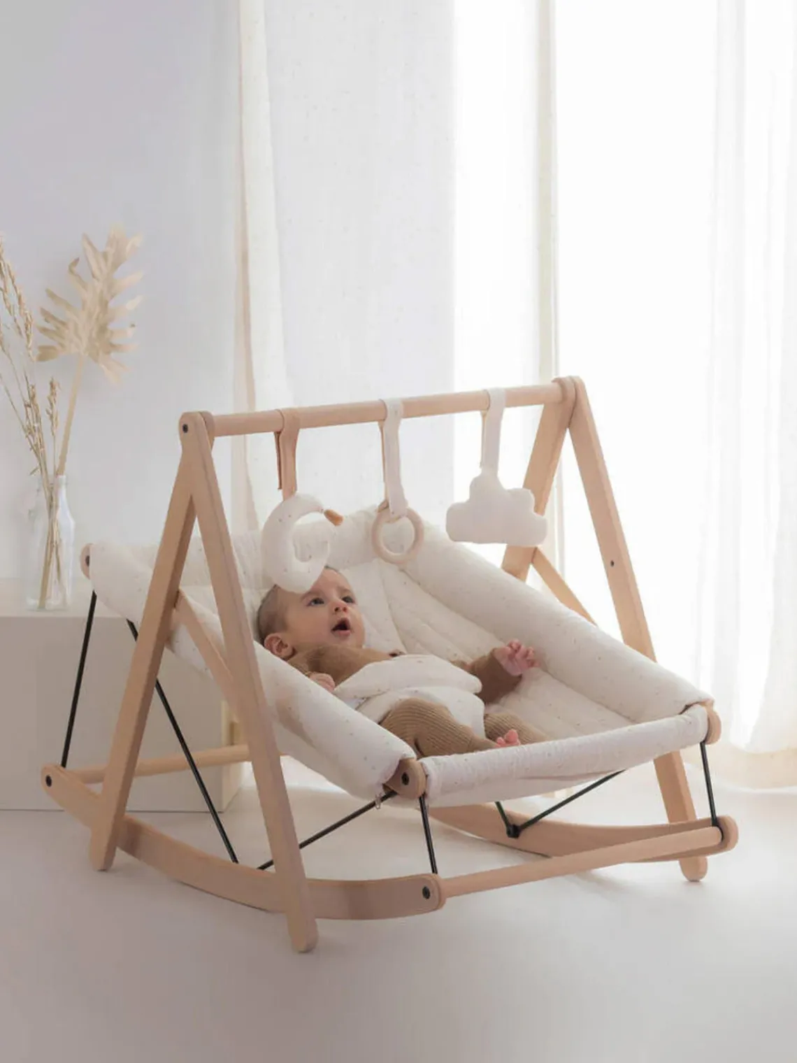 Outlet Nobodinoz Transat bébé en hêtre Growing Green Bois de hêtre, blanc crème, chiné