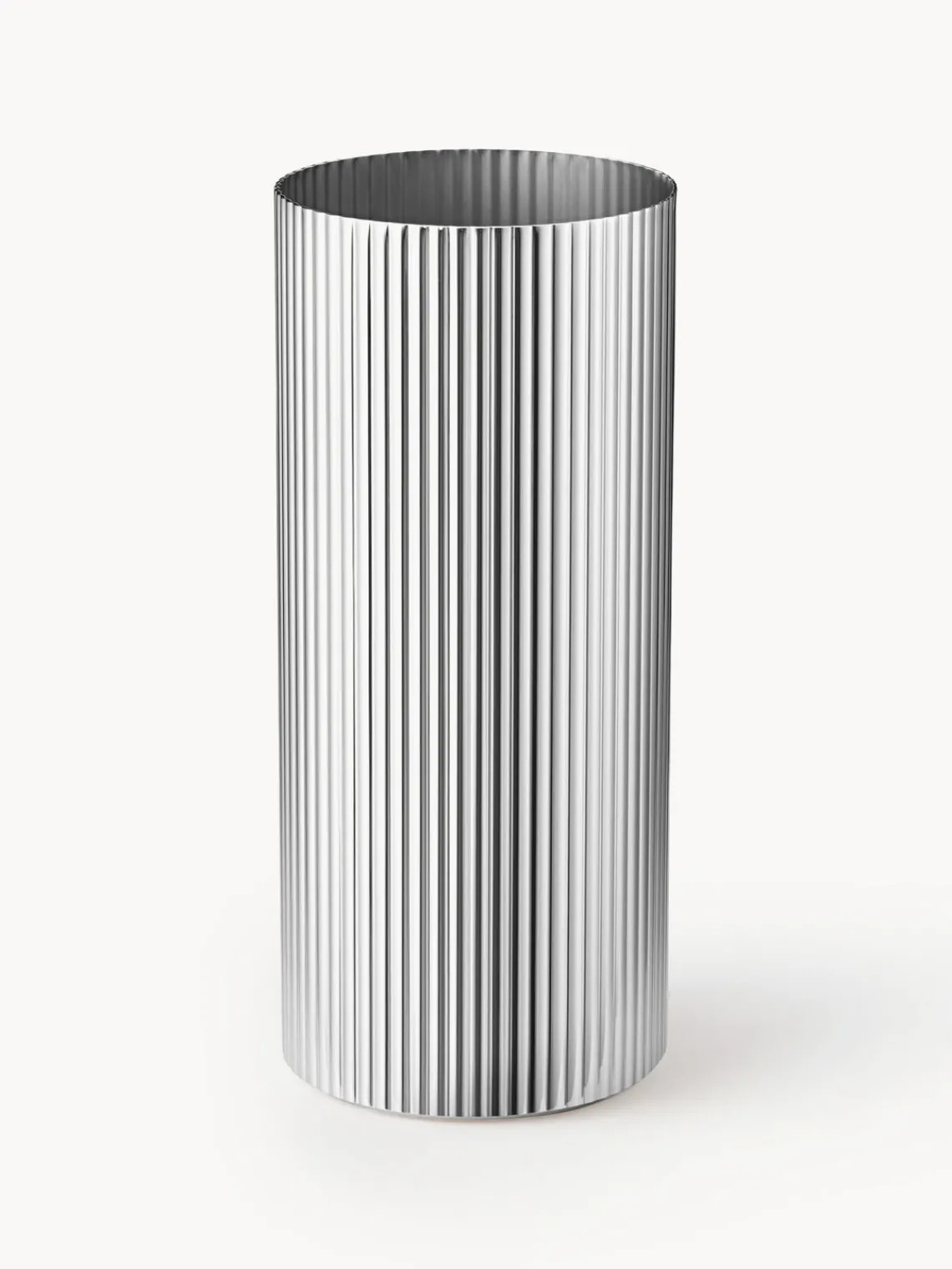 New GEORG JENSEN Vase en acier inoxydable strié Bernadotte, haut. 19 cm