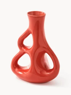 New Pols Potten Vase en céramique fait main Three Ears, haut. 21 cm Rouge corail