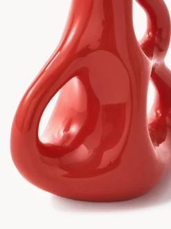 New Pols Potten Vase en céramique fait main Three Ears, haut. 21 cm Rouge corail
