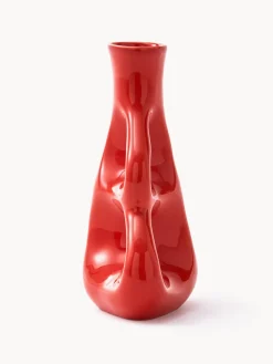 New Pols Potten Vase en céramique fait main Three Ears, haut. 21 cm Rouge corail