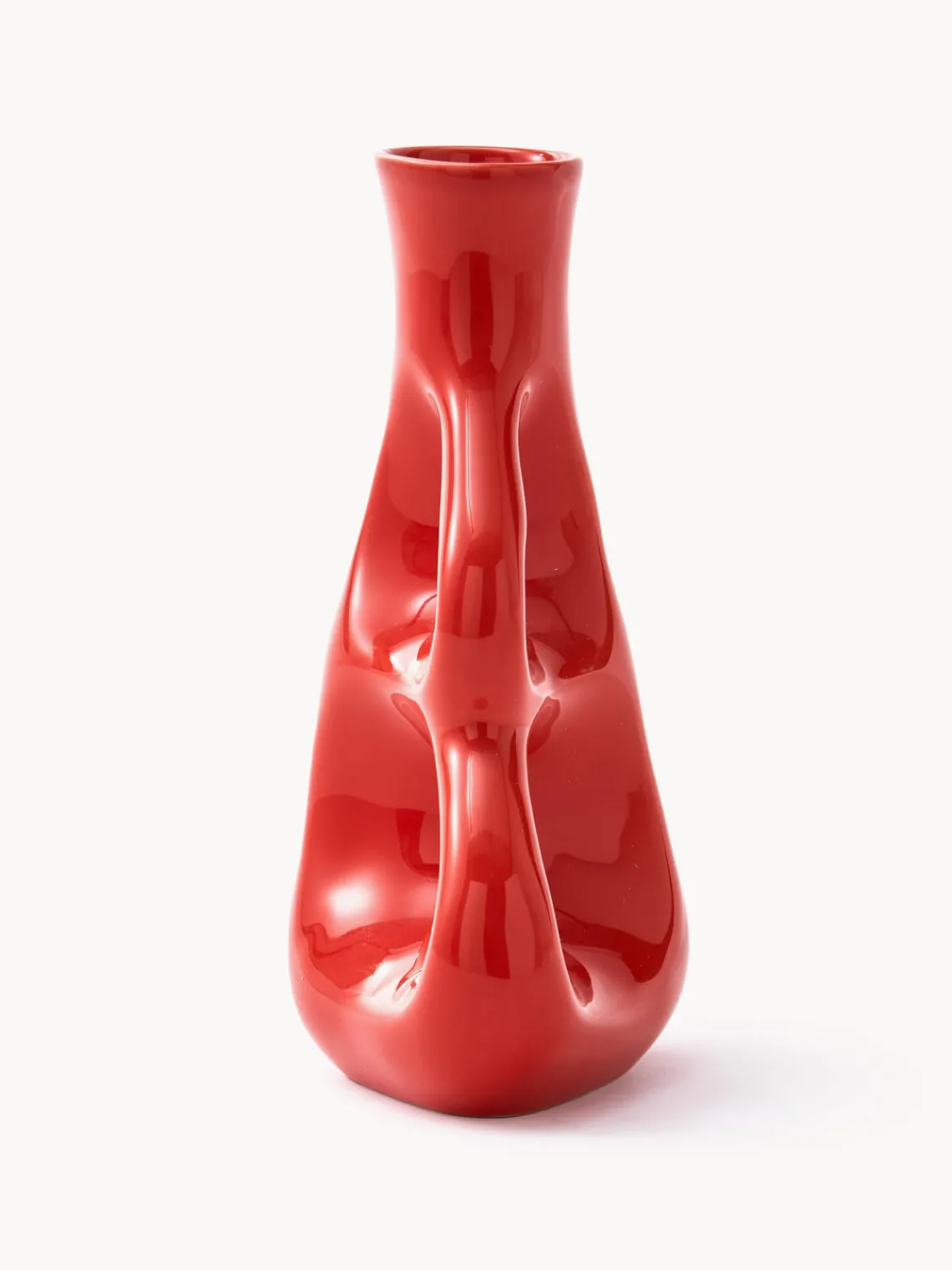 New Pols Potten Vase en céramique fait main Three Ears, haut. 21 cm Rouge corail