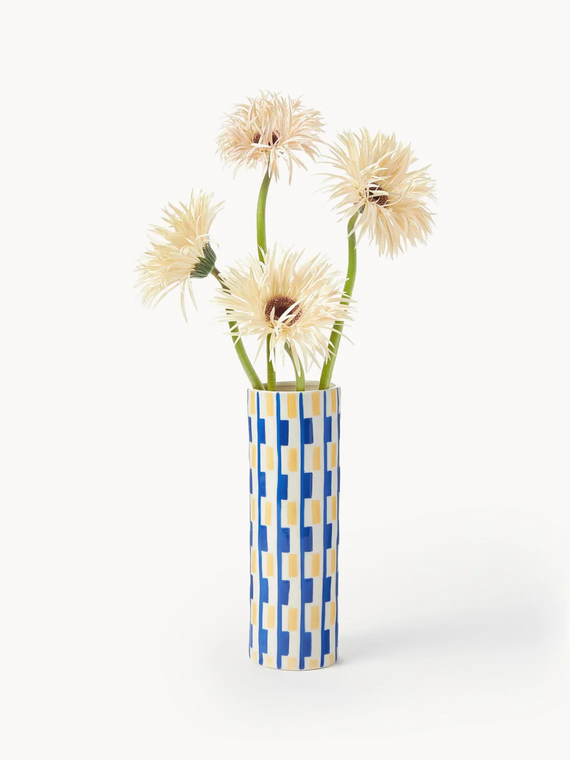 Fashion &k Amsterdam Vase en porcelaine fait main Clash, haut. 24 cm Bleu, jaune pâle, blanc cassé