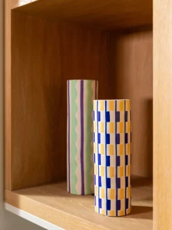 Fashion &k Amsterdam Vase en porcelaine fait main Clash, haut. 24 cm Bleu, jaune pâle, blanc cassé