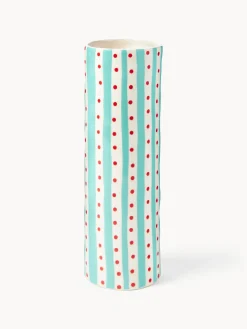 Clearance &k Amsterdam Vase en porcelaine fait main Clash, haut. 24 cm Bleu ciel, rouge, blanc cassé