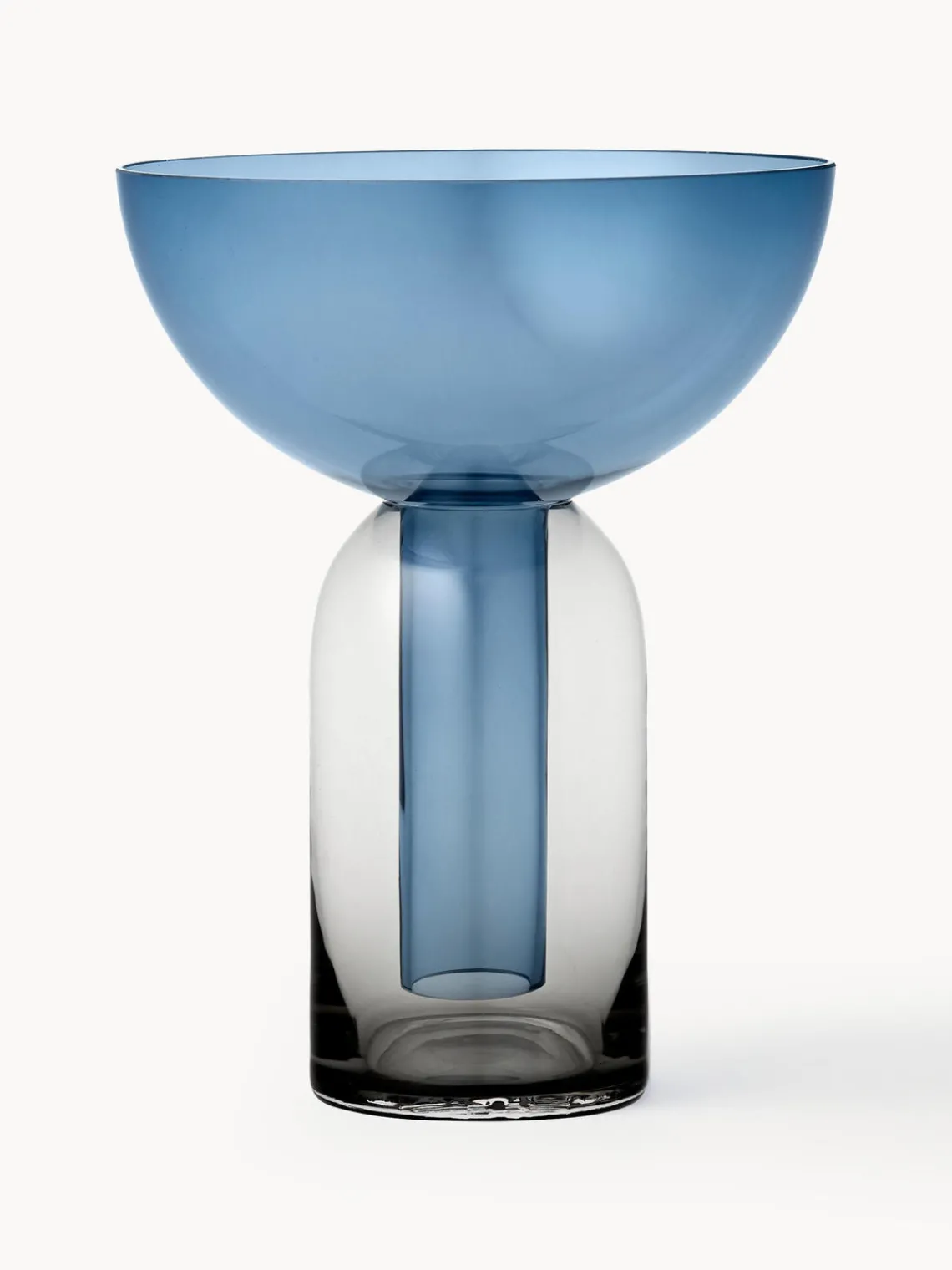 Hot AYTM Vase en verre soufflé bouche Torus, haut. 20 cm Bleu, gris foncé, transparent