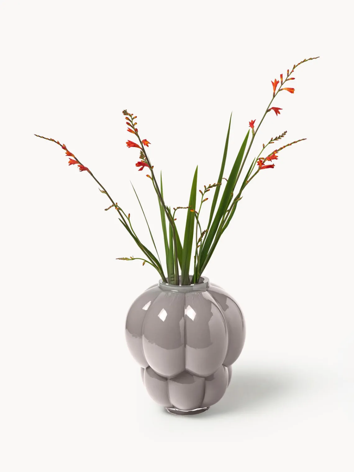 New AYTM Vase en verre soufflé bouche Uva, haut. 28 cm Gris clair, haute brillance
