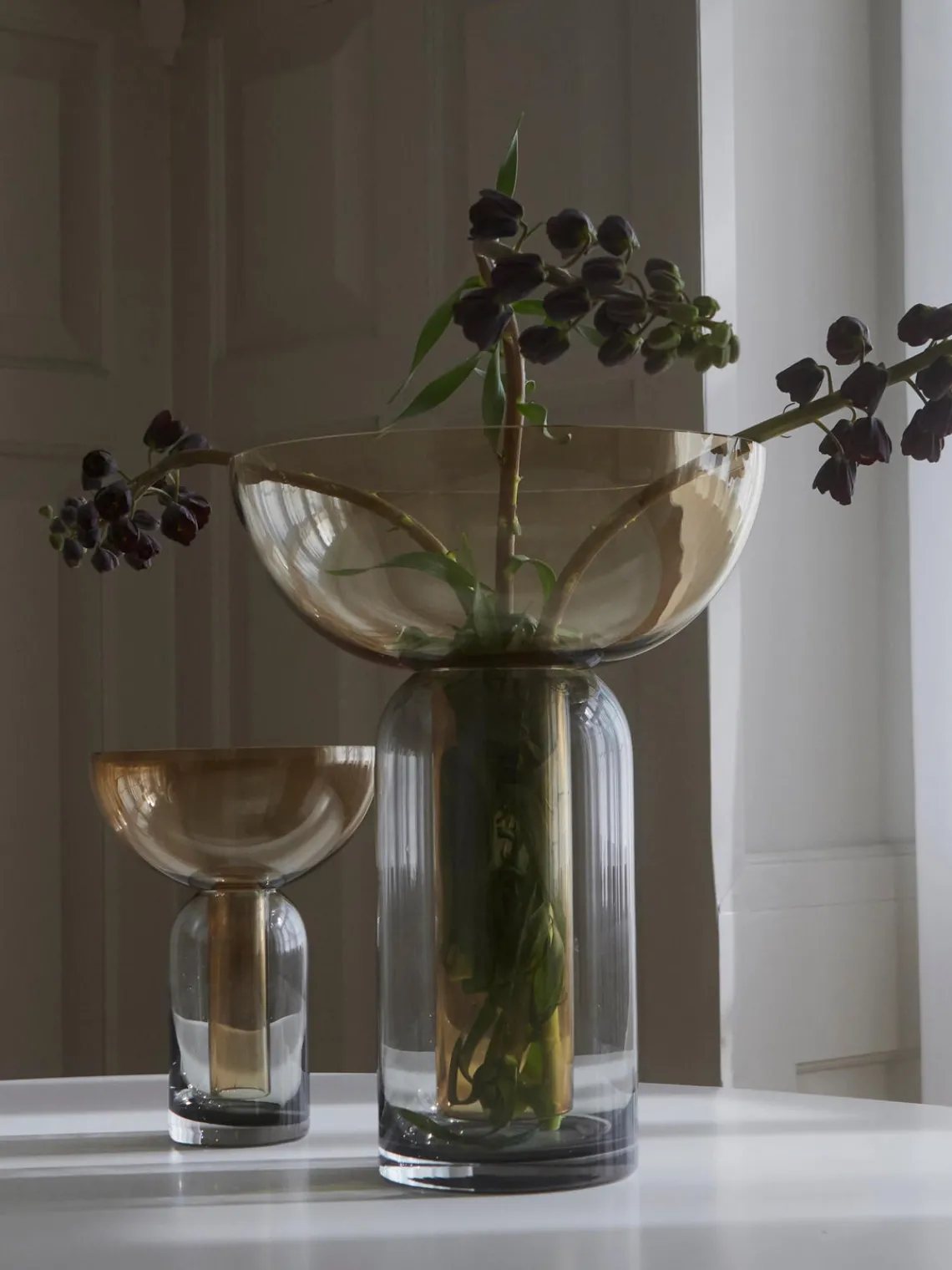 Online AYTM Vase en verre soufflé bouche Torus, haut. 20 cm Ocre, gris foncé, transparent