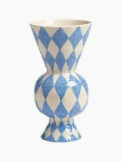 Sale &k Amsterdam Vase peint à la main Rhombic, haut. 30 cm Bleu ciel, blanc cassé