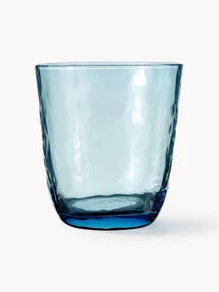 Hot Broste Copenhagen Verre à eau soufflé bouche, surface inégale Hammered, 4 pièces Bleu, transparent