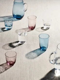 Hot Broste Copenhagen Verre à eau soufflé bouche, surface inégale Hammered, 4 pièces Bleu, transparent